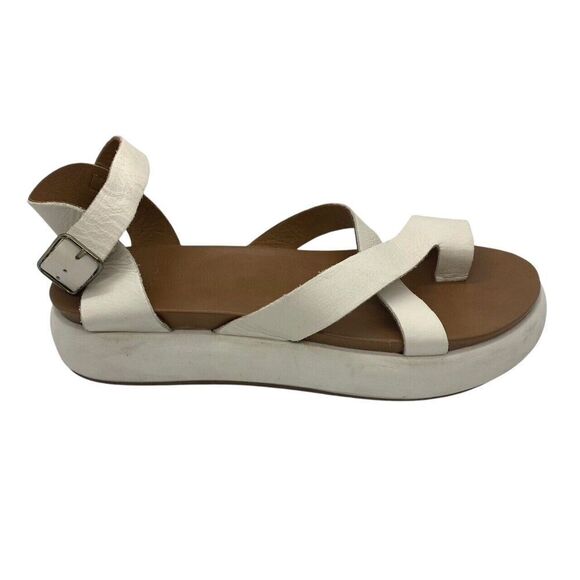 Varese Ivory Toe Ring Platform Sandals Ankle Strap Modern Chunky Size 38 / 7.5 - Picture 1 of 14